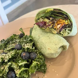 Hawaiian wrap and kale salad. Love the acidic dressing!