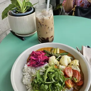Coconut Curry + Veggie  with Jammin' Iced Coffee