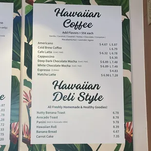 menu and prices