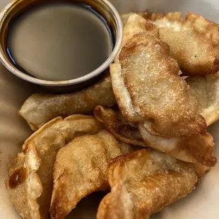 a plate of fried dumplings