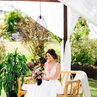Styled Rattan Lounge with Cabana. Floral : Cortney Crane Events PC: Absolutely Loved Photography