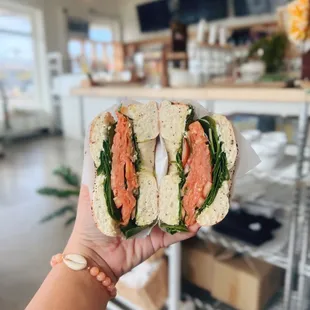 Salmon lox on everything bagel
