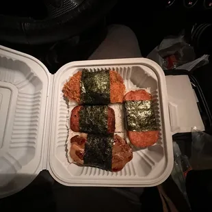 Spam musubi Seafood Combo Plate
