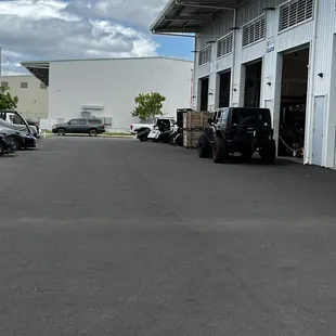 Outside when entering business