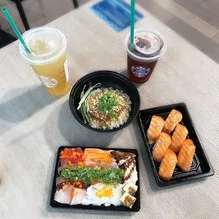 Chirashi Bento, Spicy Ahi and Salmon / Kelp