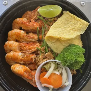 Lemongrass Fried Rice with Seared Shrimp, Omelette, Namasu