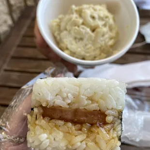 3.28.21 Spam Musubi (too much rice) and Mac salad (too much pepper)