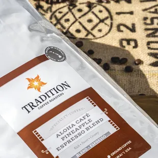 Coffee roasted in Kailua by Tradition Coffee Roasters. Our Espresso is specially blended by them.
