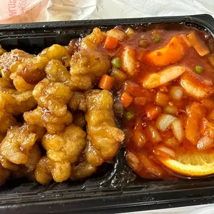 Dragon and Phoenix. Sweet General Tso's Chicken and Spicy Szechuan Shrimp.