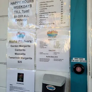 menus and prices on the wall