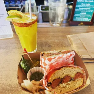 Spicy sausage sandwich, mezcalita