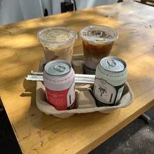 three beverages on a table