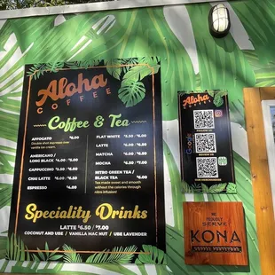 the menu and prices