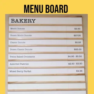 Aloha Donut's menu board