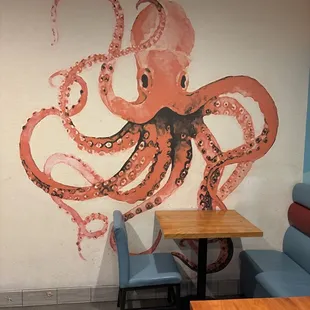 Octopus  mural inside restaurant
