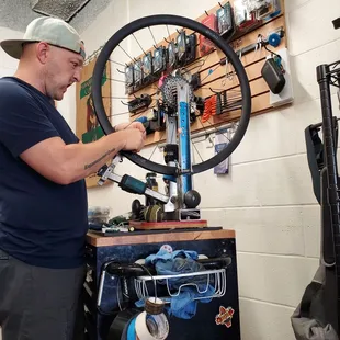 Spoke change and making sure the wheel is true.