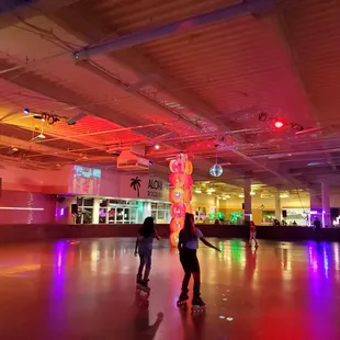 Skating inside the roller rink
