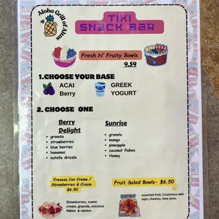Tiki Snack Bar Menu