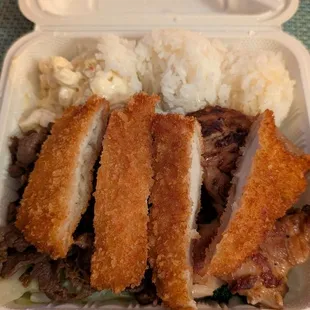 Chicken katsu, beef combo