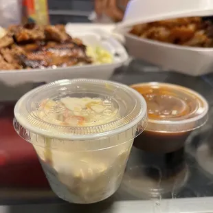 Mac salad and katsu sauce