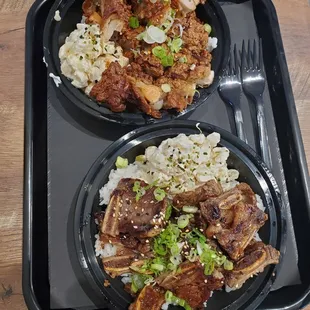 Kalbi beef and mochiko chicken