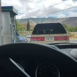 a view of a gas station