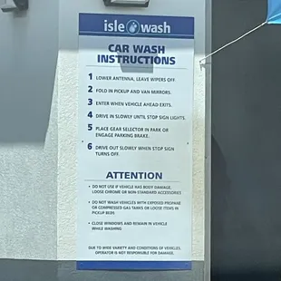 a car wash instructions sign