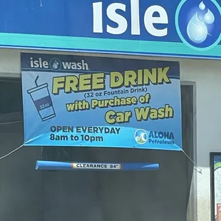 a free drink with purchase of car wash