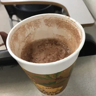 Almost half empty hot chocolate. Not one sip taken. Half of it was foam.