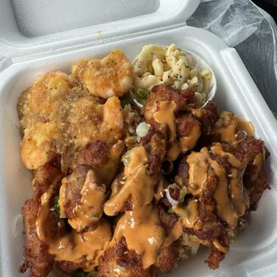 Mochiko chicken and garlic shrimp!