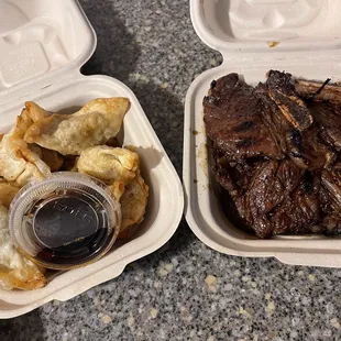 Side orders of Mandoo and Kalbi..yum!