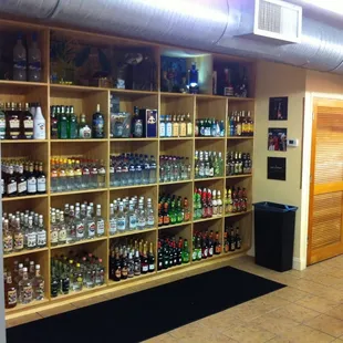 a room full of liquor bottles