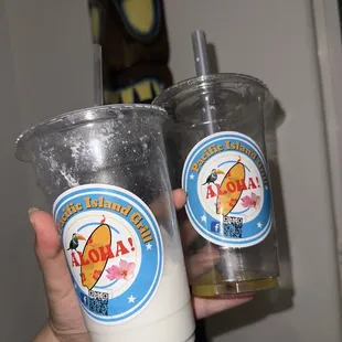 Guava Lilikoi (R) &amp; Coconut Smoothie (L)