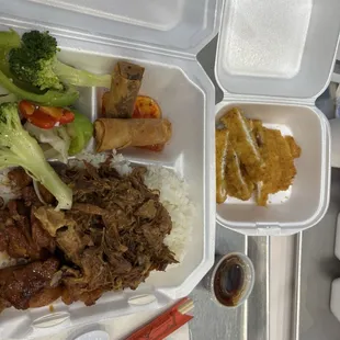 Combination plate... the chicken katsu couldn't fit... love their portions!!!