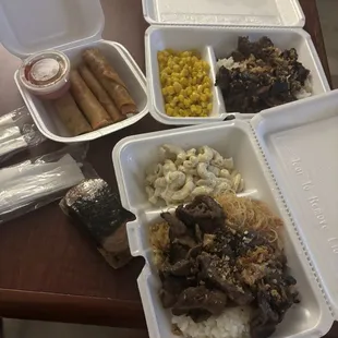 Lumpia, beef bulgogi bowls with pancit and rice