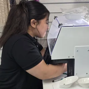 Brianna drilling some beautiful pearls for me! I appreciate your service!