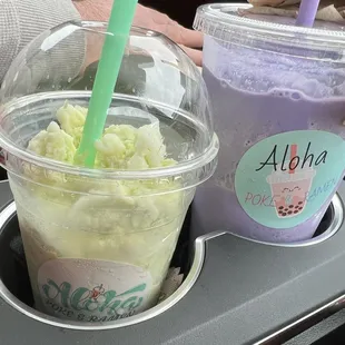 Pistachio smoothie, taro smoothie