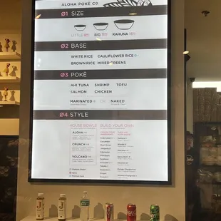 a menu on a large screen