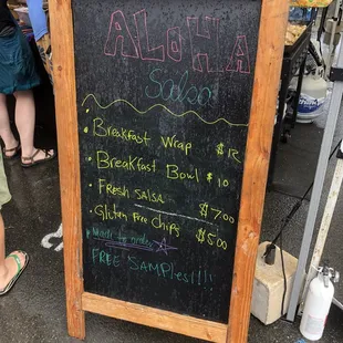 a chalkboard with a menu on it