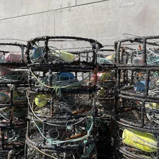 a pile of lobster traps