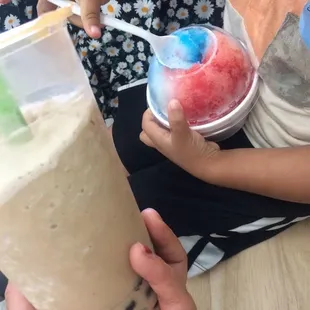 Boba milk tea, 808 rainbow shaved ice