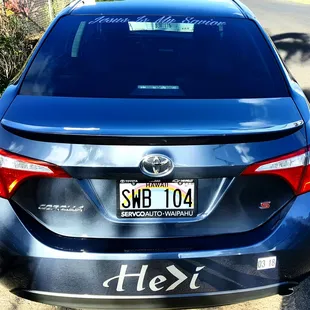 These are the stickers that the shop put on my car today. &quot;Jesus Is My Savior&quot; on top and &quot;Hei&quot; on the bottom