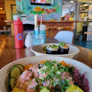 two bowls of food on a table
