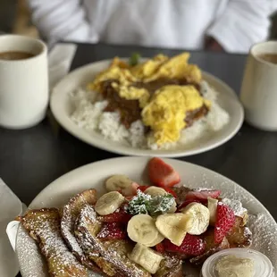 Loco moco and Strawberry Banana French Toast