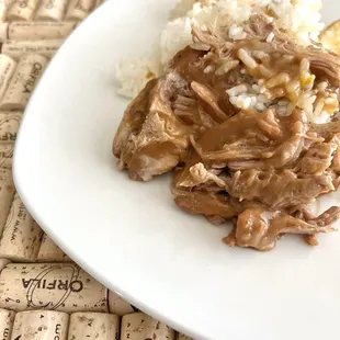 Loco Moco | Order choices, Kalua pork &amp; over easy eggs. Also comes with sticky white rice &amp; covered with brown gravy.