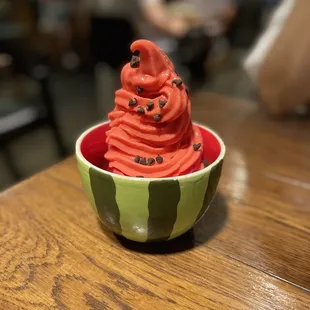 Best desert I Waikiki we ever had. Salted watermelon soft serve with coco puffs cereal at the bottoms.  We ordered 2.