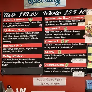 Specialty sub menu 1/25/2024