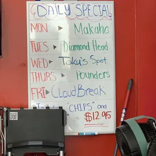 Daily specials menu 1/25/2024