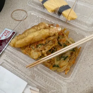 Tempura and tamago nigiri