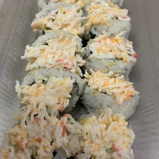 a close up of a sushi